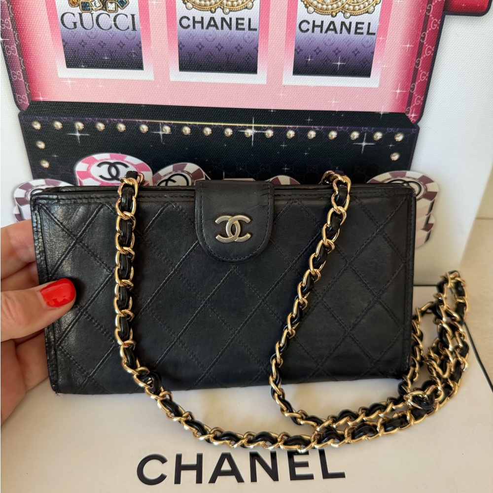CHANEL Black Quilted Leather Bag with Gold Chain - Picture 2 of 16